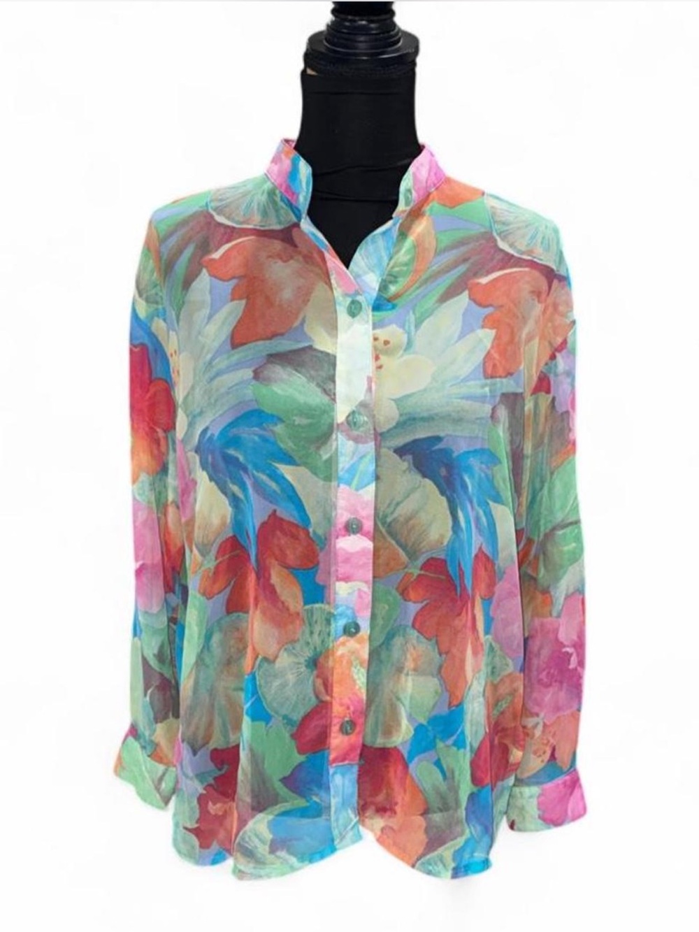 Sea Suns Floral Watercolor Button-Front Blouse - Multicolor